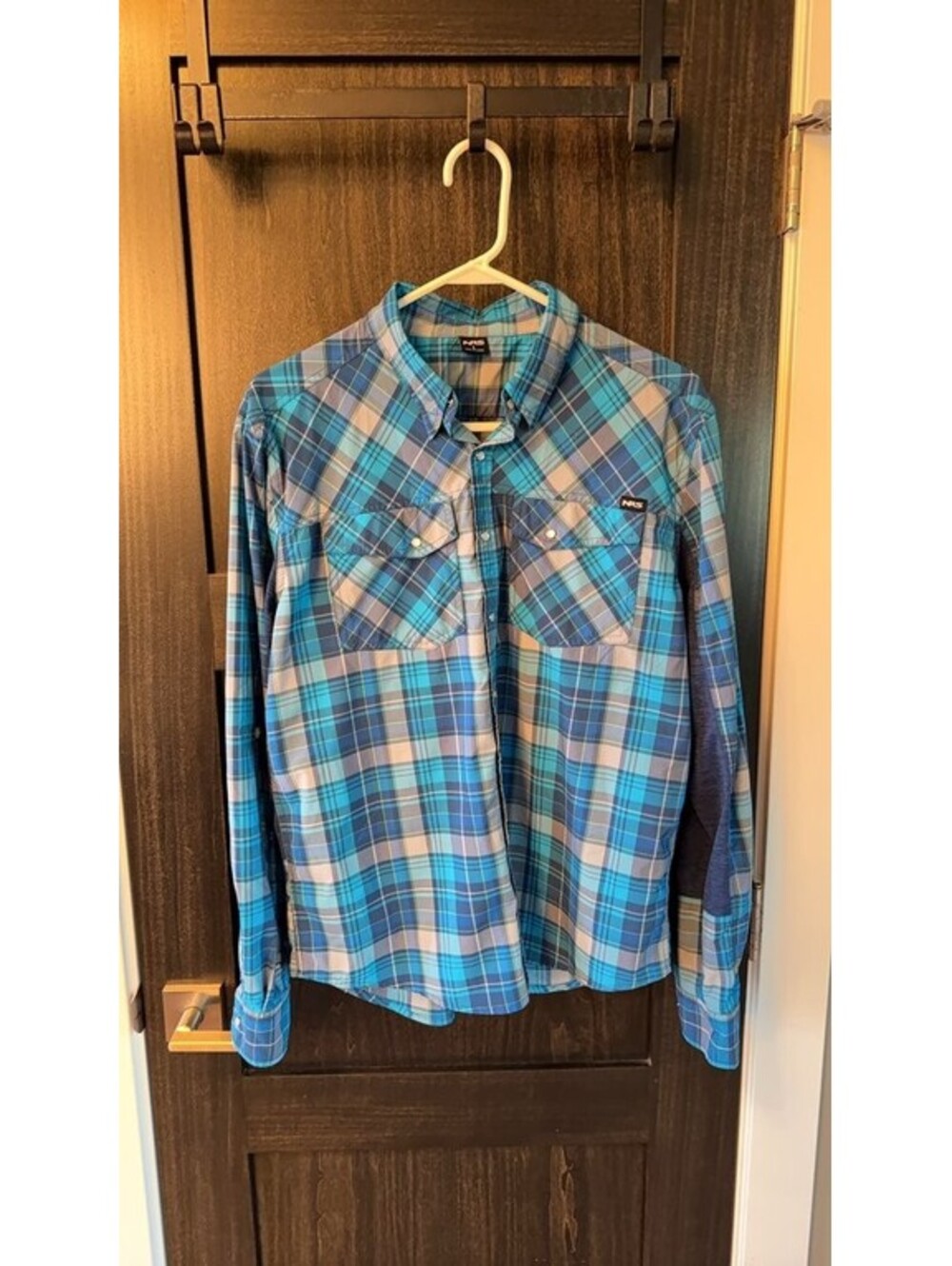 NRS Men’s Blue Plaid Long Sleeve Button-Up  Shirt Large 0313